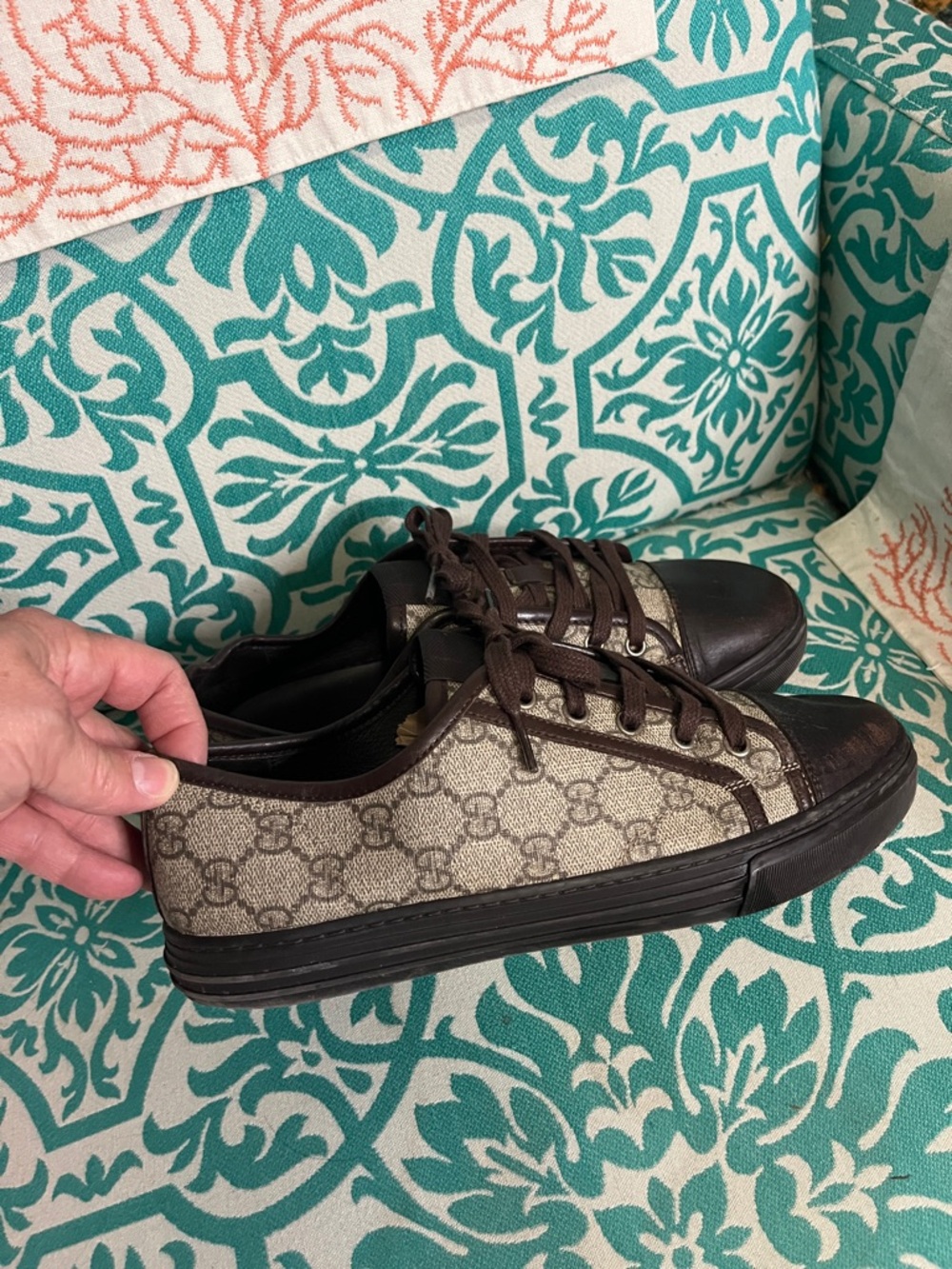 Gucci Brown and Beige GG Canvas Low-Top Sneakers GUC US Sz 8-8.5” Women’s - Picture 3 of 6